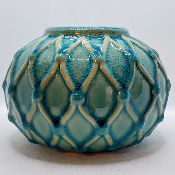 Blue Ceramic Round Vase from Grassland Roads - Picture 3 of 7